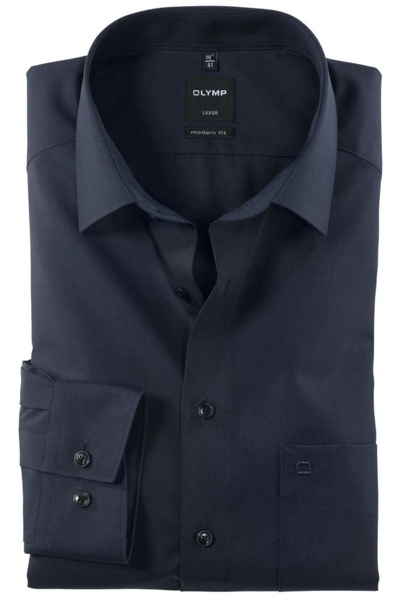 OLYMP Luxor Modern Fit Hemd Dunkelblau, Einfarbig 1 OLYMP Luxor Modern Fit Hemd Dunkelblau, Einfarbig
