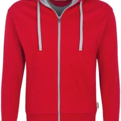 HAKRO Comfort Fit Sweatjacke Mit Kapuze Zip Rot/silber