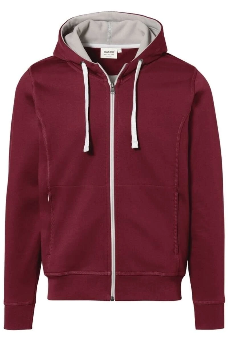 HAKRO Essentials Comfort Fit Sweatjacke Mit Kapuze Weinrot/silber 1 HAKRO Essentials Comfort Fit Sweatjacke Mit Kapuze Weinrot/silber
