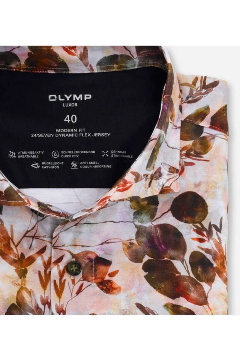OLYMP Luxor 24/Seven Modern Fit Jerseyhemd Rotorange, Blumen 2 OLYMP Luxor 24/Seven Modern Fit Jerseyhemd Rotorange, Blumen – Bild 2