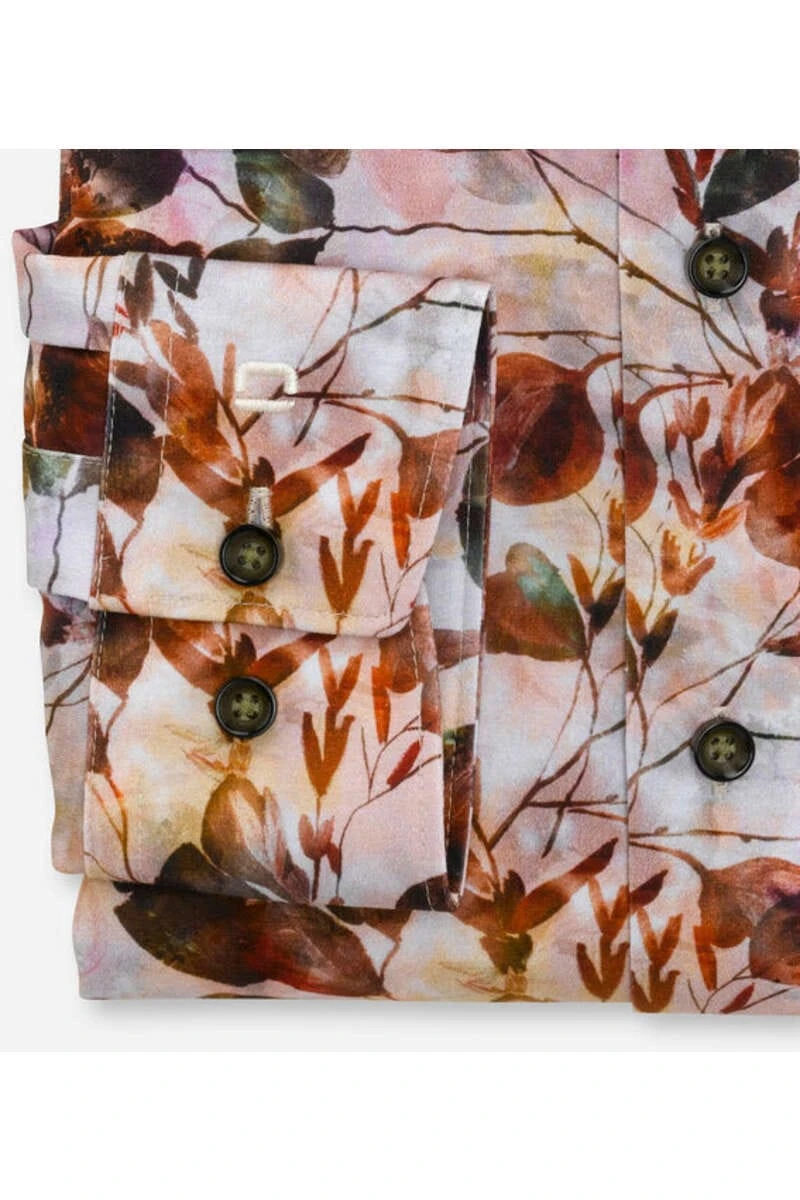 OLYMP Luxor 24/Seven Modern Fit Jerseyhemd Rotorange, Blumen 3 OLYMP Luxor 24/Seven Modern Fit Jerseyhemd Rotorange, Blumen – Bild 3