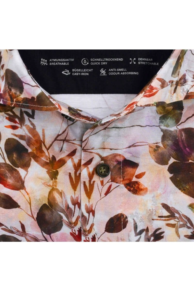 OLYMP Luxor 24/Seven Modern Fit Jerseyhemd Rotorange, Blumen 4 OLYMP Luxor 24/Seven Modern Fit Jerseyhemd Rotorange, Blumen – Bild 4