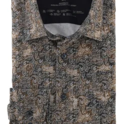OLYMP Luxor 24/Seven Modern Fit Jerseyhemd Braun, Gemustert