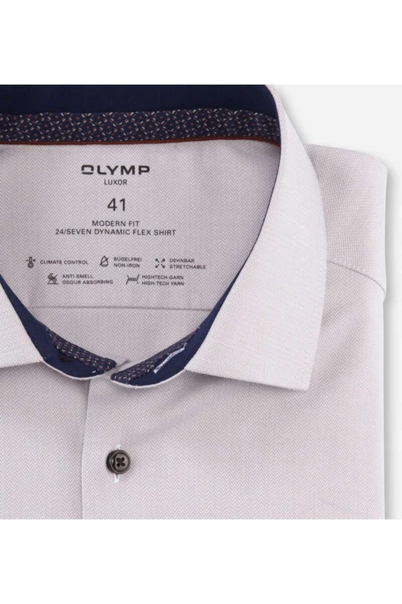 OLYMP Luxor 24/Seven Dynamic Flex Modern Fit Hemd Taupe, Fischgrat 2 OLYMP Luxor 24/Seven Dynamic Flex Modern Fit Hemd Taupe, Fischgrat – Bild 2