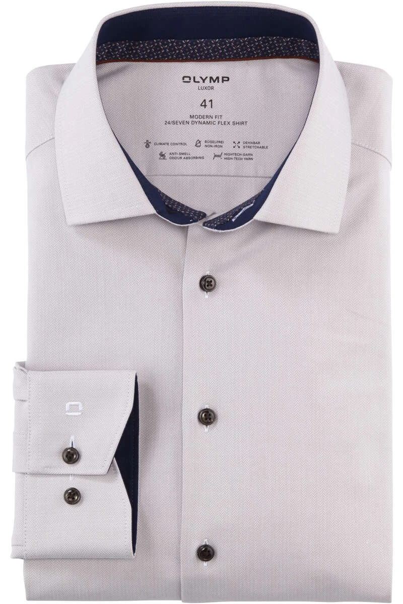 OLYMP Luxor 24/Seven Dynamic Flex Modern Fit Hemd Taupe, Fischgrat 1 OLYMP Luxor 24/Seven Dynamic Flex Modern Fit Hemd Taupe, Fischgrat