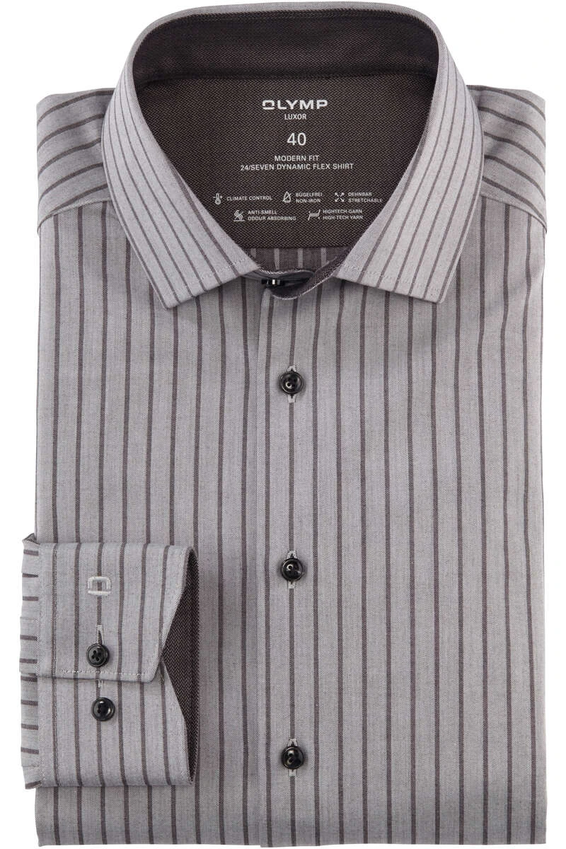 OLYMP Luxor 24/Seven Dynamic Flex Modern Fit Hemd Silber/grau, Gestreift 1 OLYMP Luxor 24/Seven Dynamic Flex Modern Fit Hemd Silber/grau, Gestreift