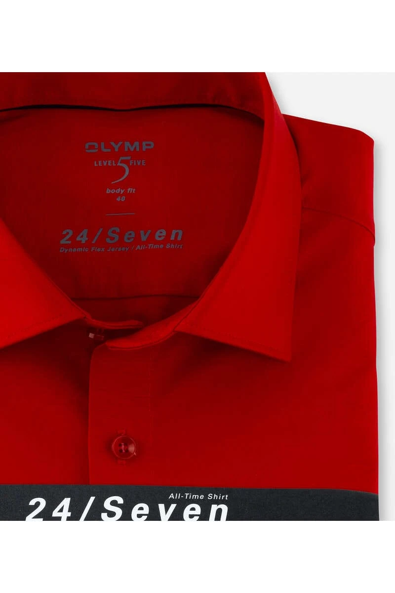 OLYMP Level Five 24/Seven Body Fit Jerseyhemd Rot, Einfarbig 3 OLYMP Level Five 24/Seven Body Fit Jerseyhemd Rot, Einfarbig – Bild 3