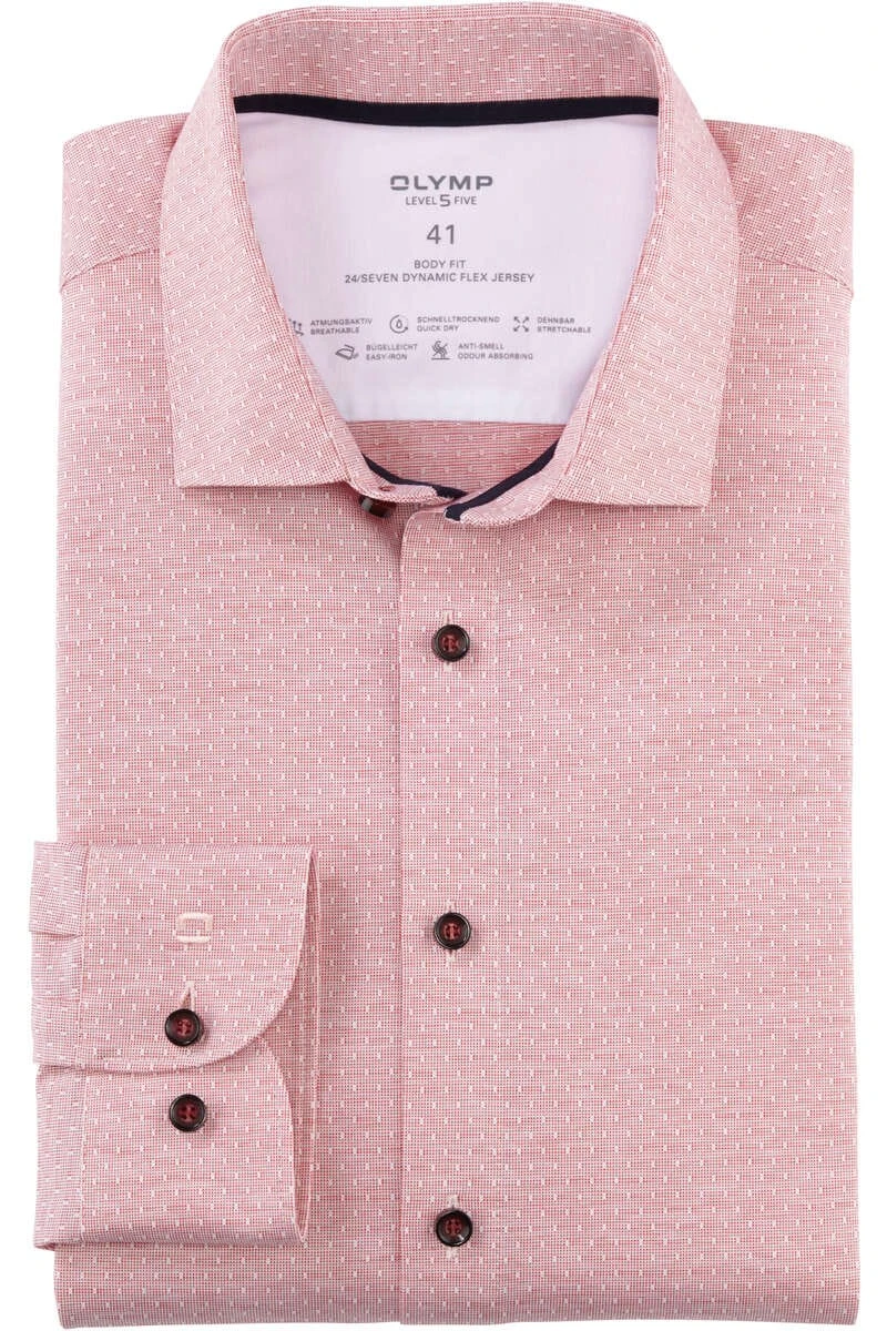 OLYMP Level Five 24/Seven Dynamic Flex Body Fit Jerseyhemd Rot, Gemustert 1 OLYMP Level Five 24/Seven Dynamic Flex Body Fit Jerseyhemd Rot, Gemustert