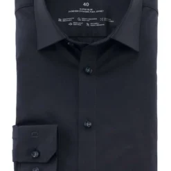 OLYMP No. Six Super Slim Jerseyhemd Marine, Einfarbig