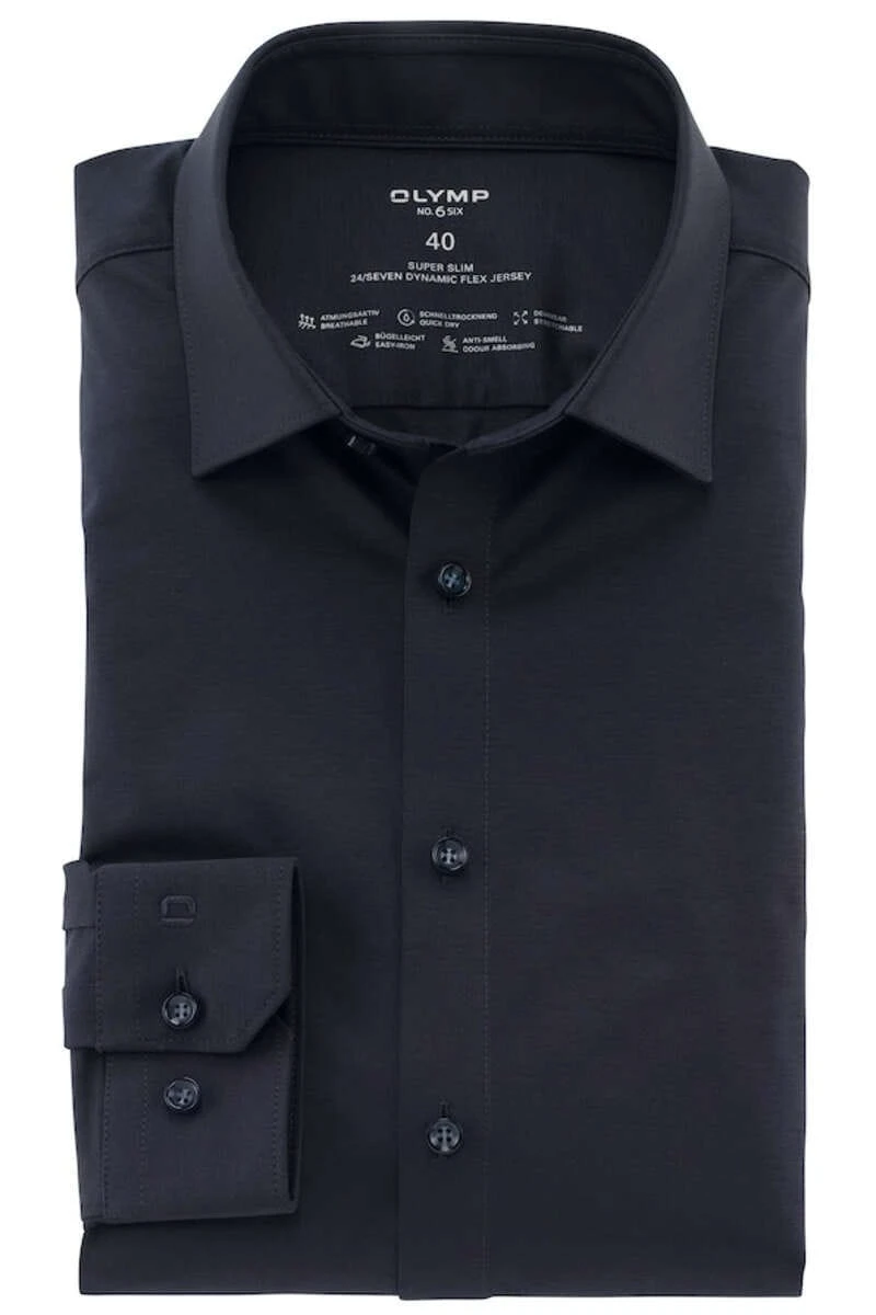 OLYMP No. Six Super Slim Jerseyhemd Marine, Einfarbig 1 OLYMP No. Six Super Slim Jerseyhemd Marine, Einfarbig