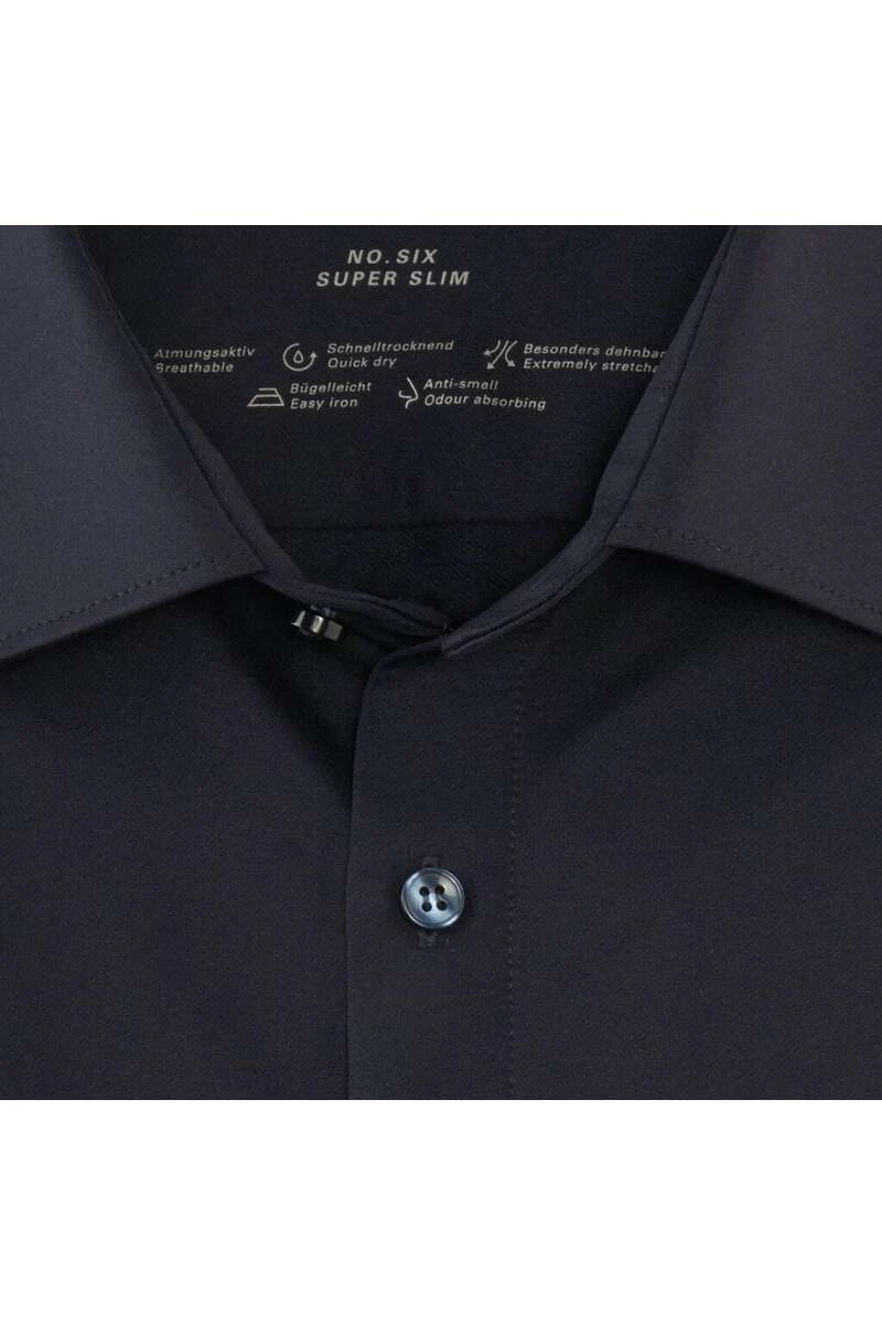 OLYMP No. Six Dynamic Flex Super Slim Jerseyhemd Marine, Einfarbig 3 OLYMP No. Six Dynamic Flex Super Slim Jerseyhemd Marine, Einfarbig – Bild 3