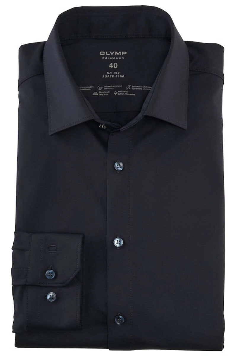 OLYMP No. Six Dynamic Flex Super Slim Jerseyhemd Marine, Einfarbig 1 OLYMP No. Six Dynamic Flex Super Slim Jerseyhemd Marine, Einfarbig