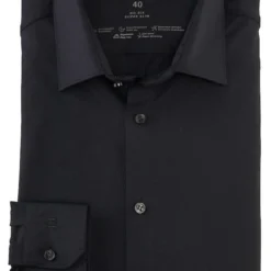 OLYMP No. Six Dynamic Flex Super Slim Jerseyhemd Schwarz, Einfarbig