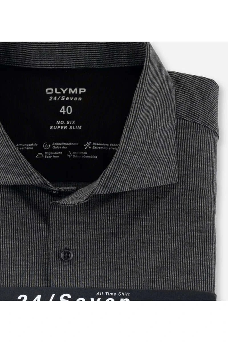 OLYMP No. Six Super Slim Jerseyhemd Schwarz/grau, Gestreift 3 OLYMP No. Six Super Slim Jerseyhemd Schwarz/grau, Gestreift – Bild 3