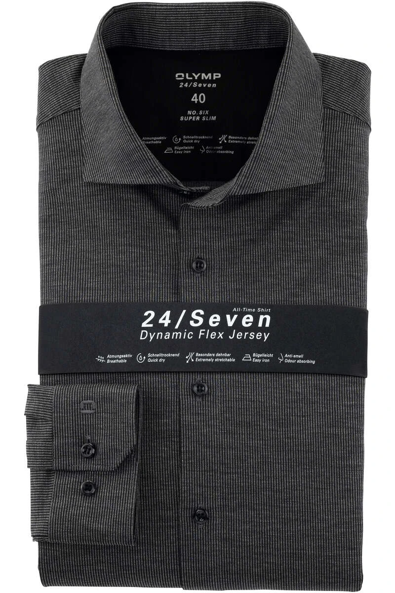 OLYMP No. Six Super Slim Jerseyhemd Schwarz/grau, Gestreift 1 OLYMP No. Six Super Slim Jerseyhemd Schwarz/grau, Gestreift