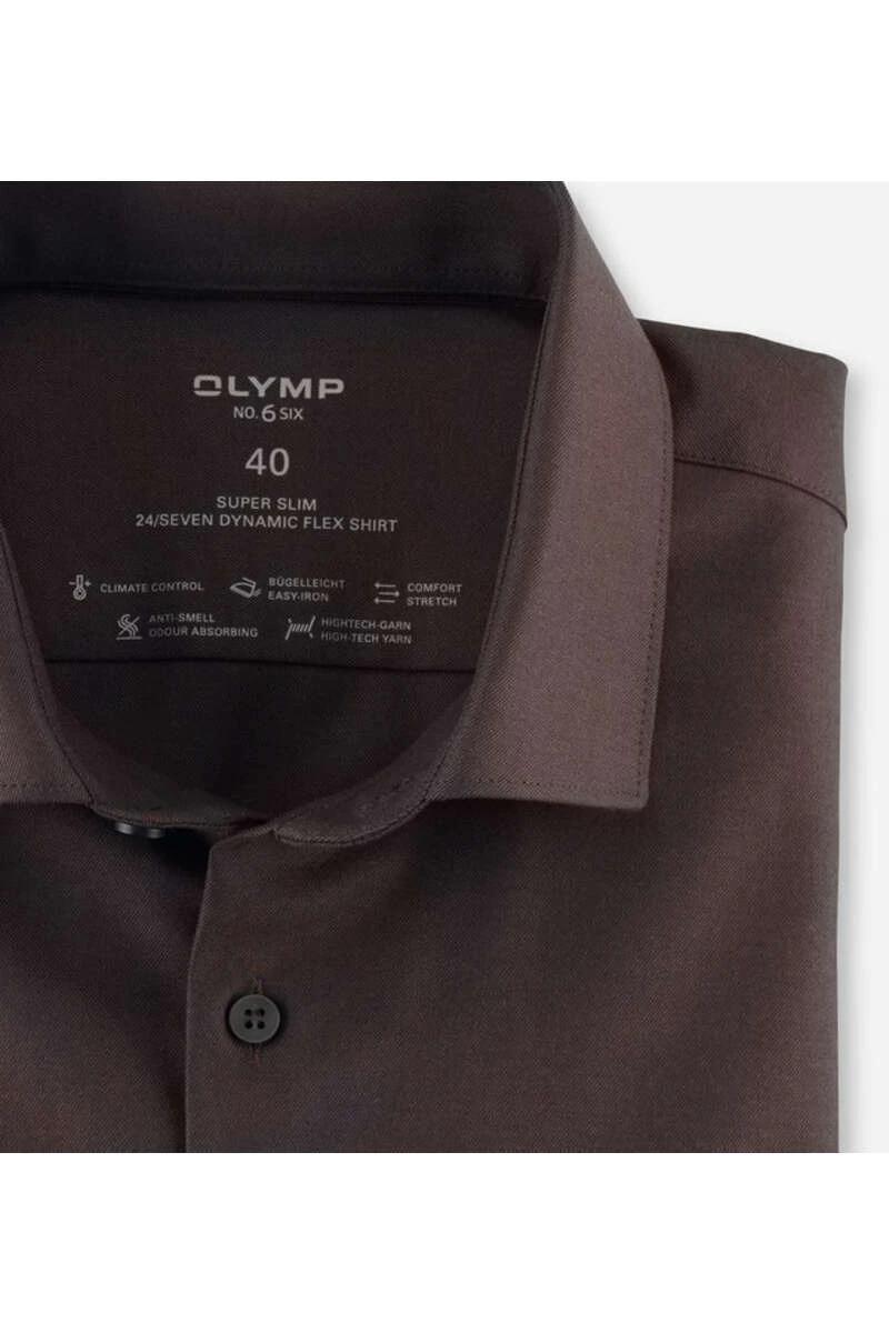 OLYMP No. Six 24/Seven Dynamic Flex Super Slim Jerseyhemd Braun, Einfarbig 2 OLYMP No. Six 24/Seven Dynamic Flex Super Slim Jerseyhemd Braun, Einfarbig – Bild 2