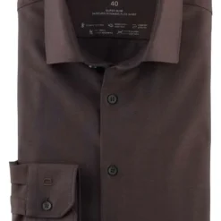 OLYMP No. Six 24/Seven Dynamic Flex Super Slim Jerseyhemd Braun, Einfarbig