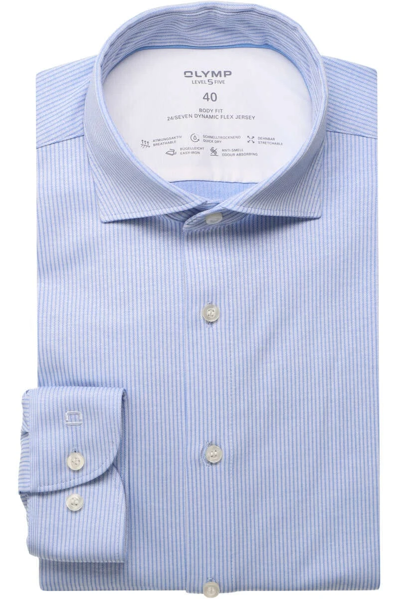 OLYMP Level Five 24/Seven Body Fit Jerseyhemd Bleu, Gestreift 1 OLYMP Level Five 24/Seven Body Fit Jerseyhemd Bleu, Gestreift
