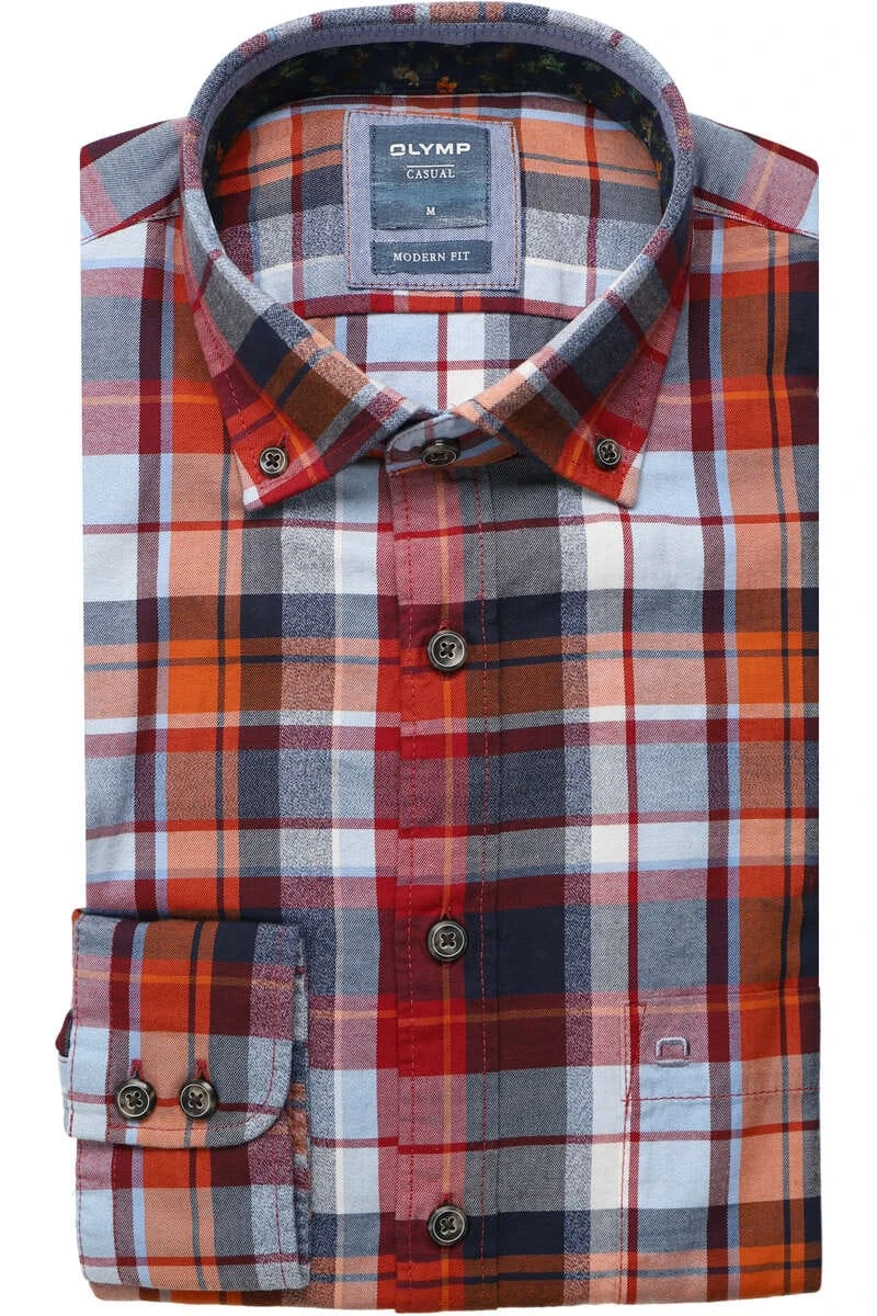 OLYMP Casual Modern Fit Hemd Blau/orange, Kariert 1 OLYMP Casual Modern Fit Hemd Blau/orange, Kariert