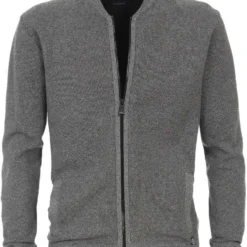 Casa Moda Herren Strickjacke Collegekragen Anthrazit