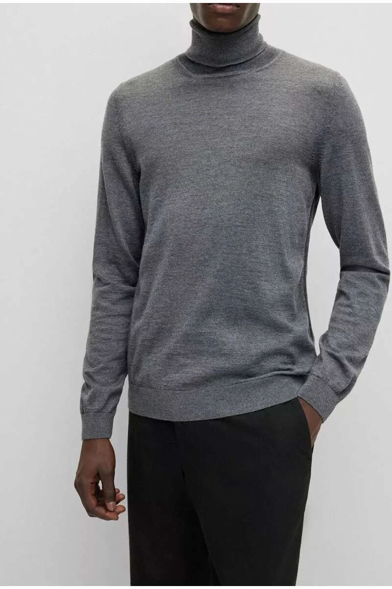 Hugo Boss BOSS Slim Fit Herren Rollkragenpullover Grau 3 Hugo Boss BOSS Slim Fit Herren Rollkragenpullover Grau – Bild 3