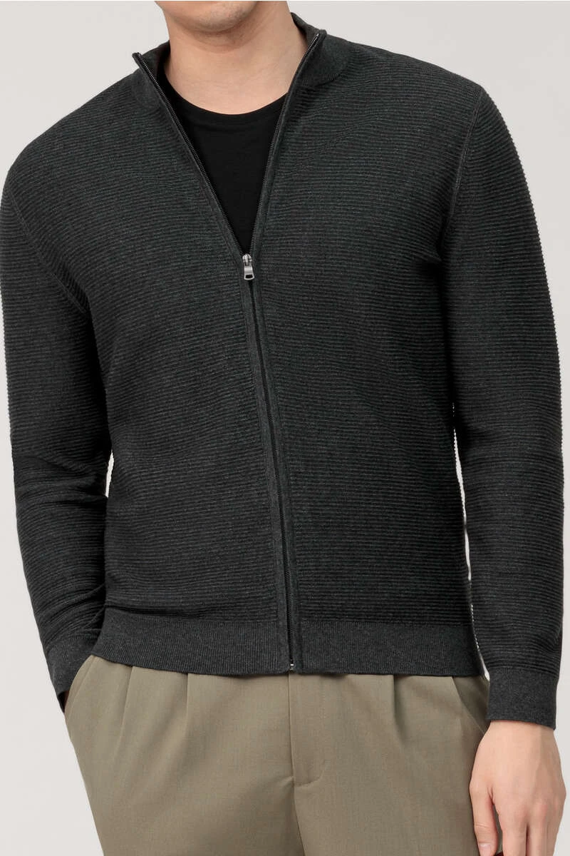 OLYMP Casual Modern Fit Herren Strickjacke Zip Anthrazit 1 OLYMP Casual Modern Fit Herren Strickjacke Zip Anthrazit