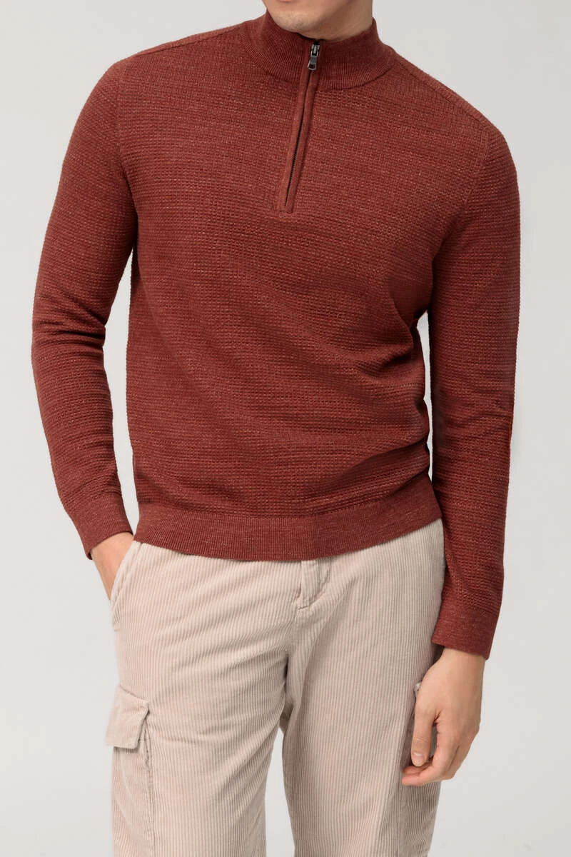 OLYMP Casual Modern Fit Herren Rollkragenpullover Rotbraun 1 OLYMP Casual Modern Fit Herren Rollkragenpullover Rotbraun