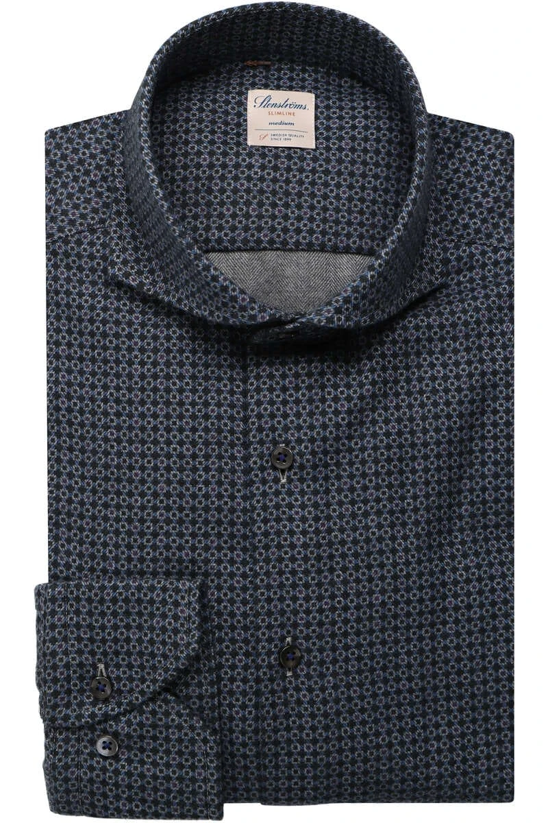 Stenströms Slimline Hemd Schwarz/blau, Gemustert 1 Stenströms Slimline Hemd Schwarz/blau, Gemustert