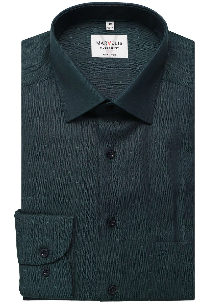 Marvelis Modern Fit Hemd Grün, Faux-uni 1 Marvelis Modern Fit Hemd Grün, Faux-uni