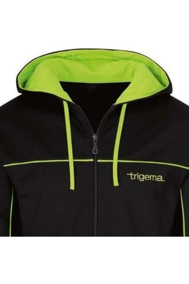 TRIGEMA Comfort Fit Sweatjacke Mit Kapuze Zip Schwarz/grün 2 TRIGEMA Comfort Fit Sweatjacke Mit Kapuze Zip Schwarz/grün – Bild 2