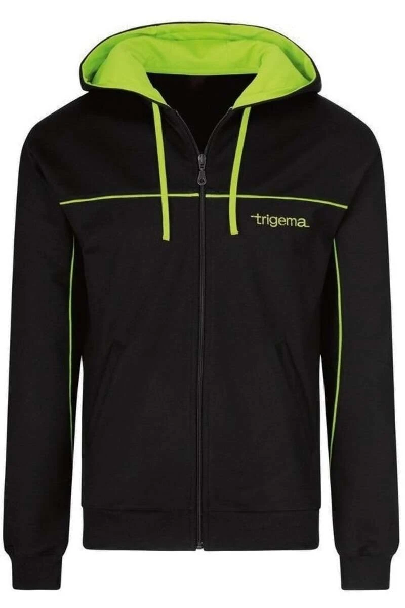 TRIGEMA Comfort Fit Sweatjacke Mit Kapuze Zip Schwarz/grün 1 TRIGEMA Comfort Fit Sweatjacke Mit Kapuze Zip Schwarz/grün