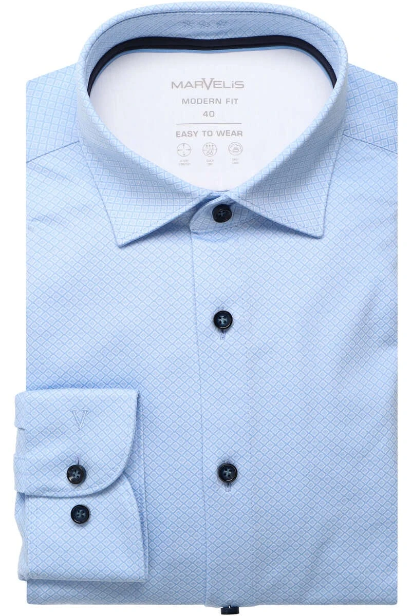 Marvelis Dynamic Flex Modern Fit Hemd Bleu, Gemustert 1 Marvelis Dynamic Flex Modern Fit Hemd Bleu, Gemustert