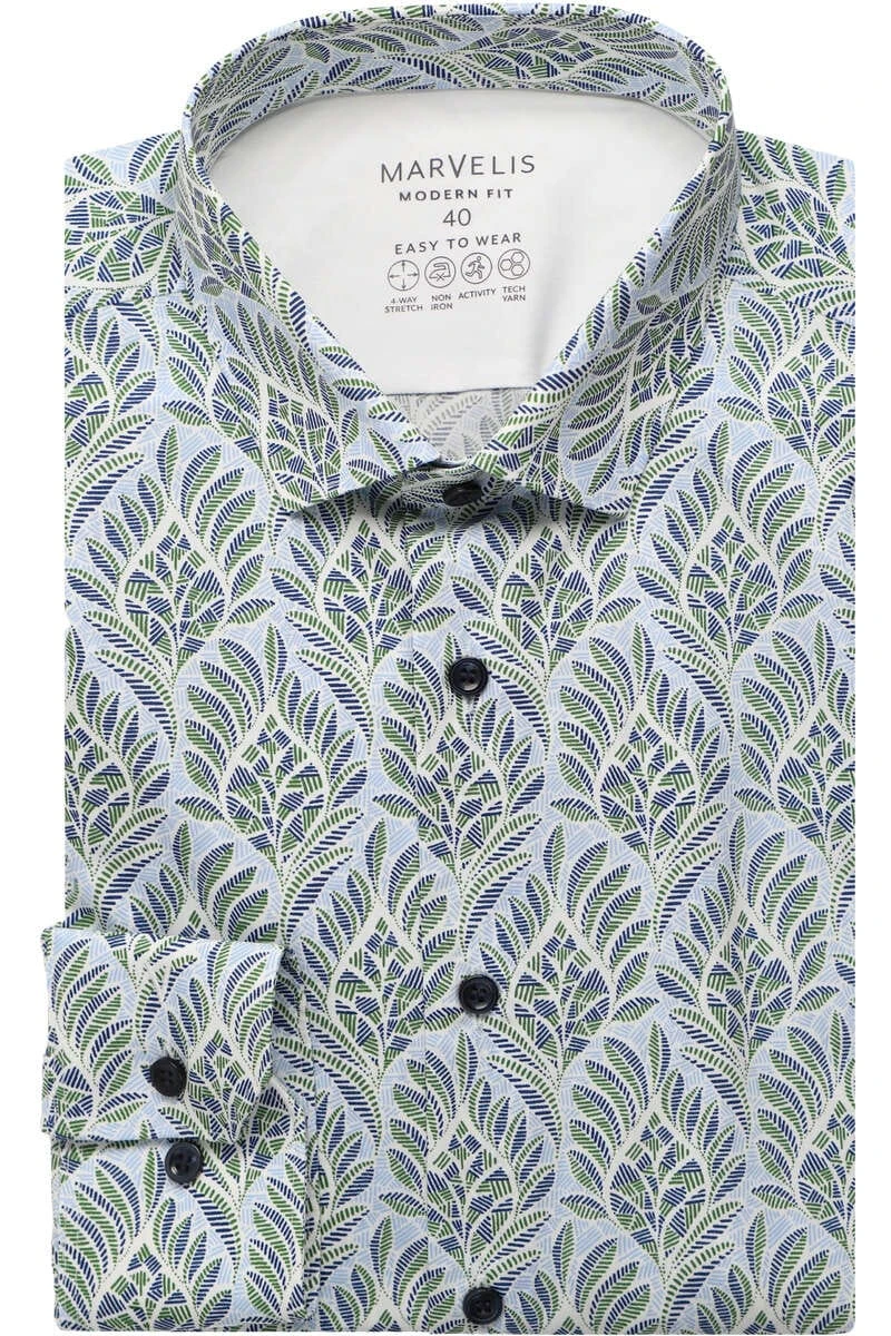 Marvelis Performance Modern Fit Hemd Blau/grün/weiss, Gemustert 1 Marvelis Performance Modern Fit Hemd Blau/grün/weiss, Gemustert