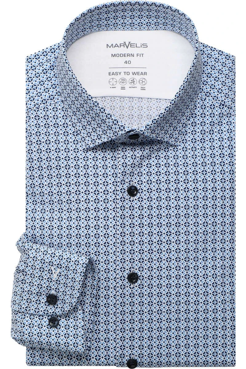 Marvelis Performance Modern Fit Jerseyhemd Bleu, Gemustert 1 Marvelis Performance Modern Fit Jerseyhemd Bleu, Gemustert