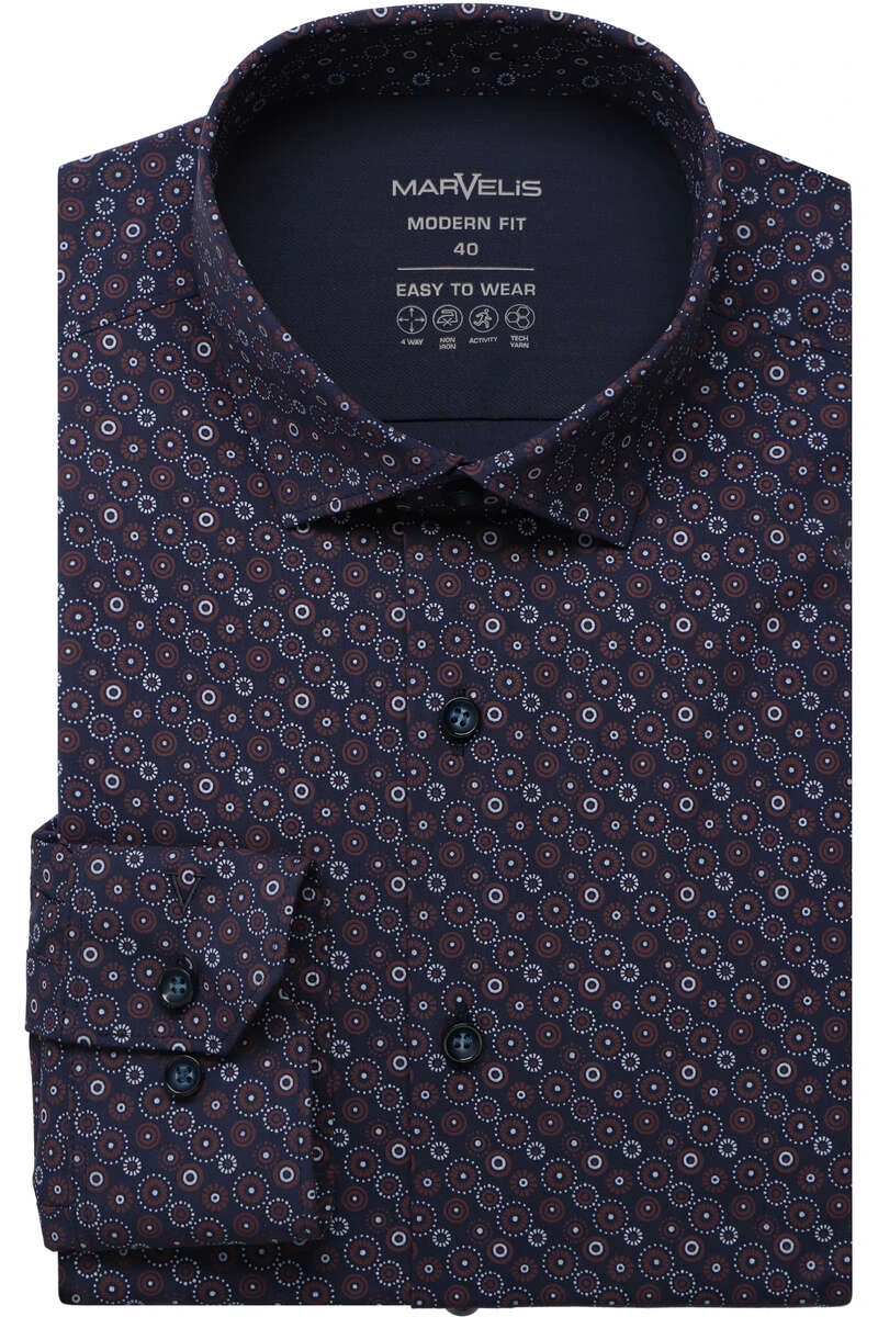 Marvelis Dynamic Flex Modern Fit Hemd Rot, Gemustert 1 Marvelis Dynamic Flex Modern Fit Hemd Rot, Gemustert