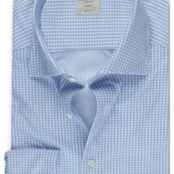 Stenströms Slimline Jerseyhemd Hellblau, Vichykaro