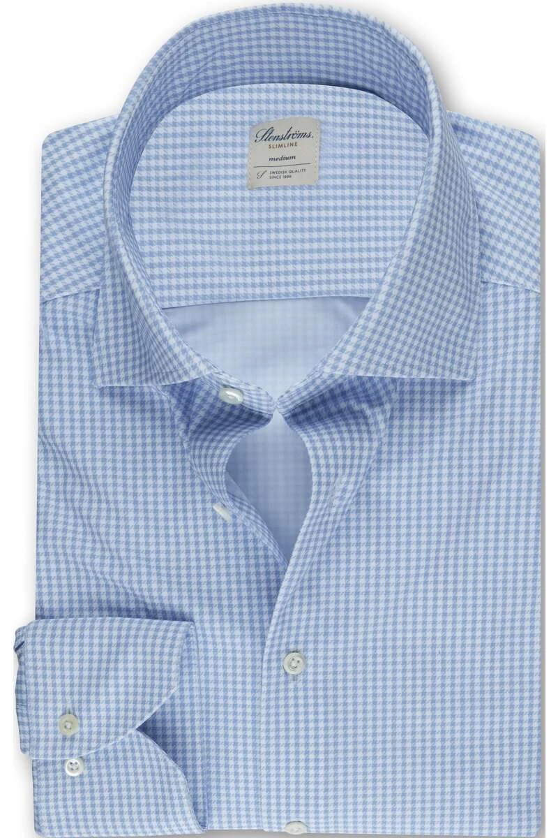 Stenströms Slimline Jerseyhemd Hellblau, Vichykaro 1 Stenströms Slimline Jerseyhemd Hellblau, Vichykaro