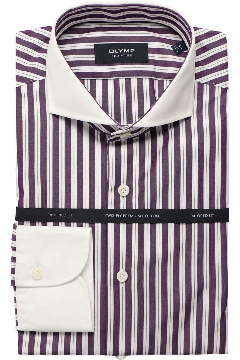 OLYMP SIGNATURE Tailored Fit Hemd Aubergine/weiss, Gestreift 1 OLYMP SIGNATURE Tailored Fit Hemd Aubergine/weiss, Gestreift