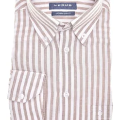Ledȗb Modern Fit Leinenhemd Braun/weiss, Gestreift